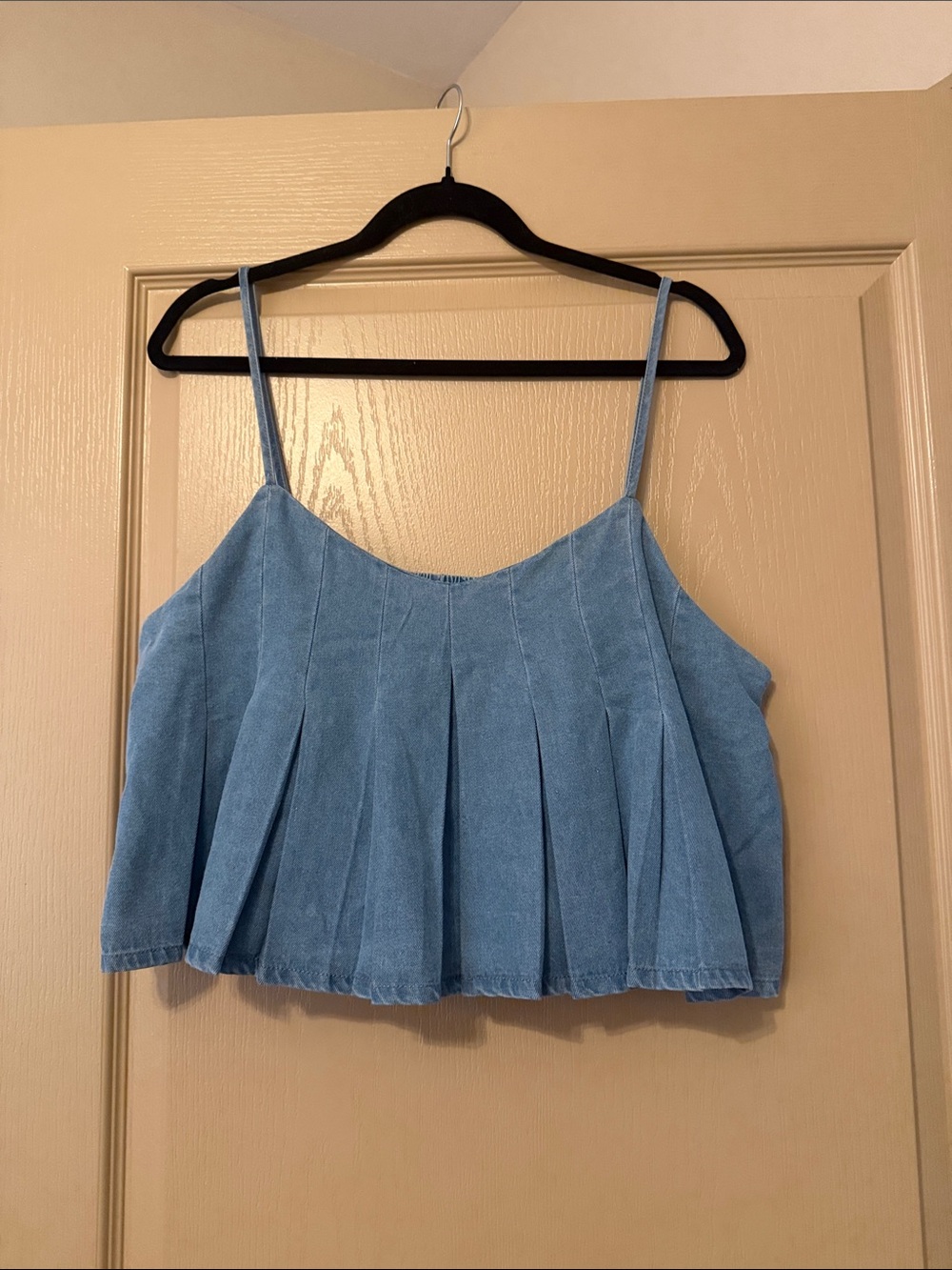 Pleated Denim Crop Top